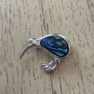 Vintage Abalone & Metal Kiwi Brooch